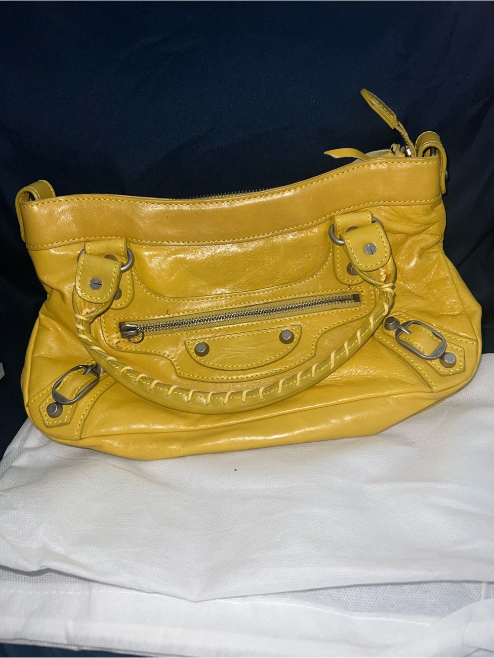 Balenciaga Yellow Leather Shoulder Bag with Braided Handle